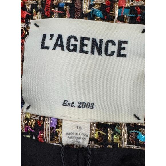 L'AGENCE Angelina Gold black Tweed Plaid Jacket fringe trim size 18 - Picture 10 of 16